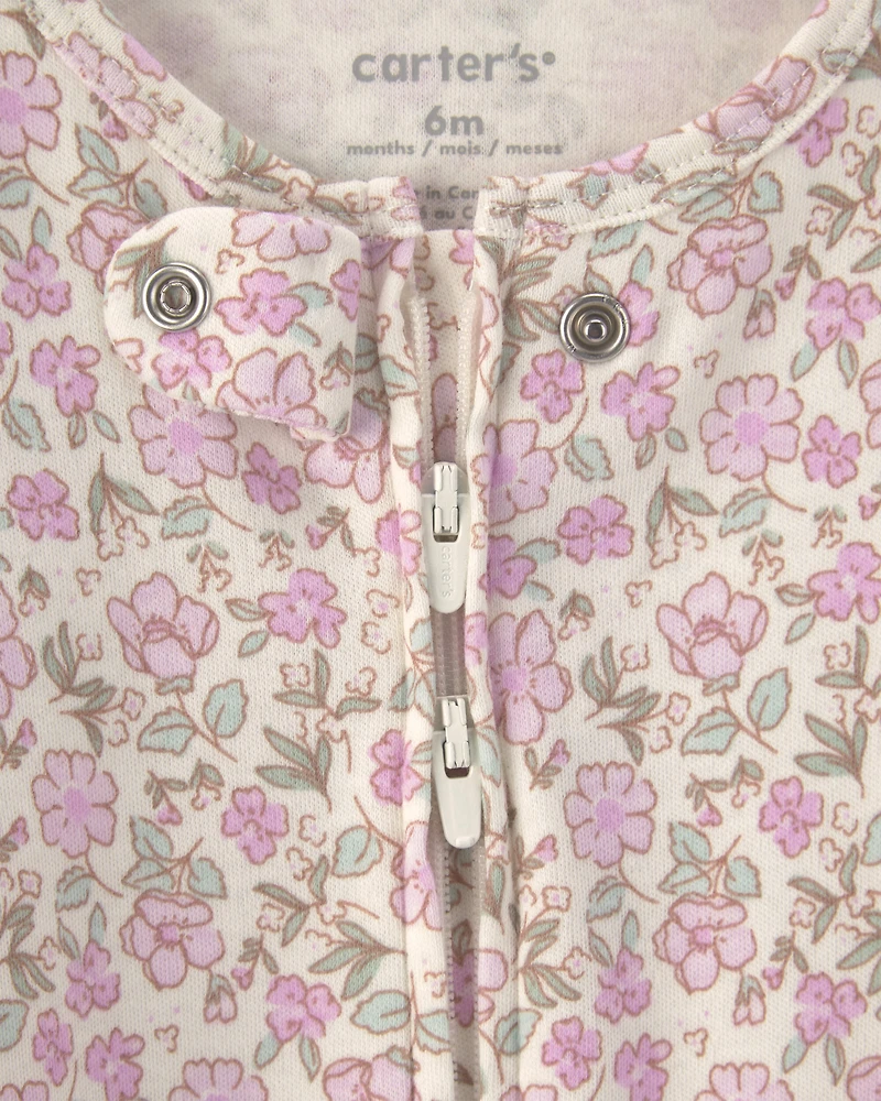 Baby Girl Floral Snug Fit Sleeper - Pink/Ivory