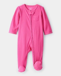 Baby Girl Cotton Long-Sleeve Snug Fit Sleeper - Pink