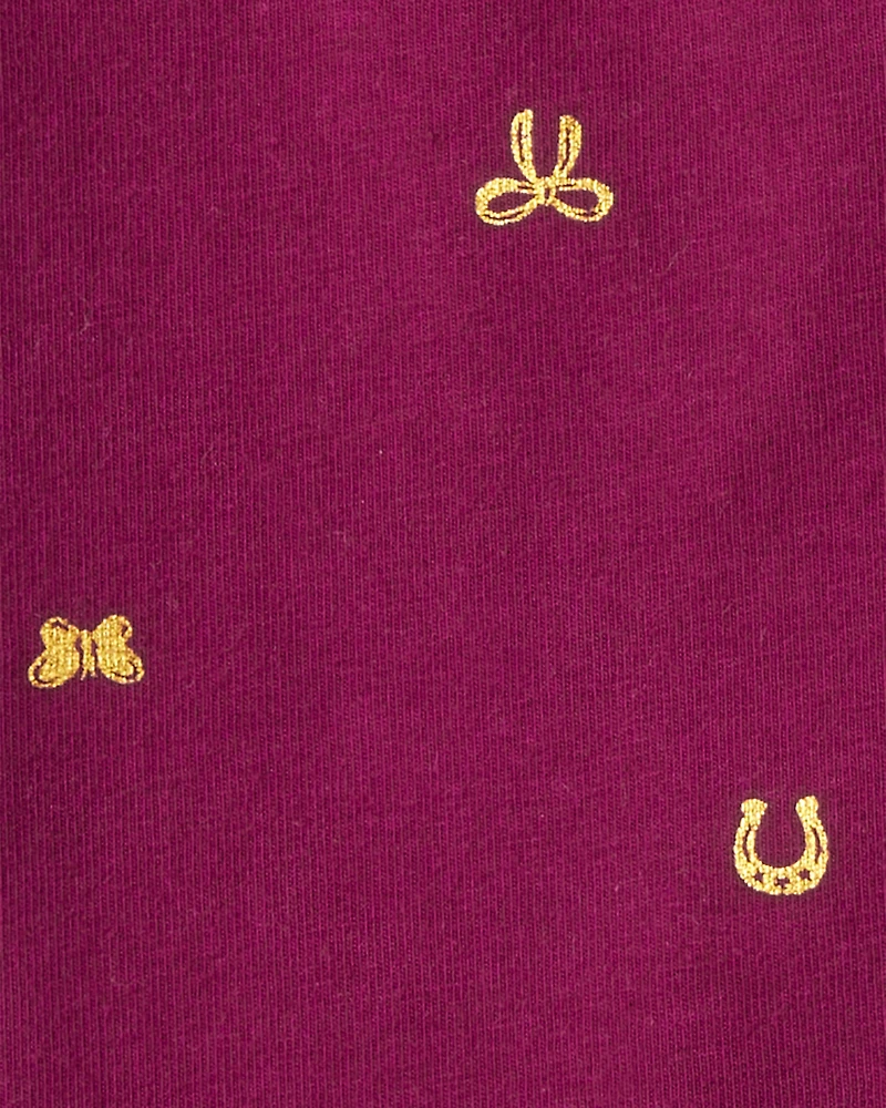 Girls Bow Print Pull-On Stretch Leggings - Purple