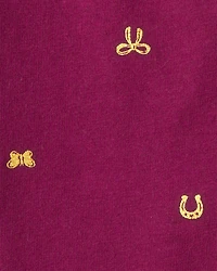 Girls Bow Print Pull-On Stretch Leggings - Purple