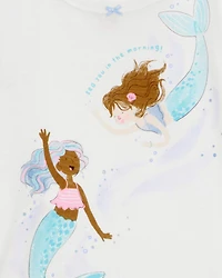 Toddler Mermaid Print Snug Fit Cotton 4-Piece Pyjamas