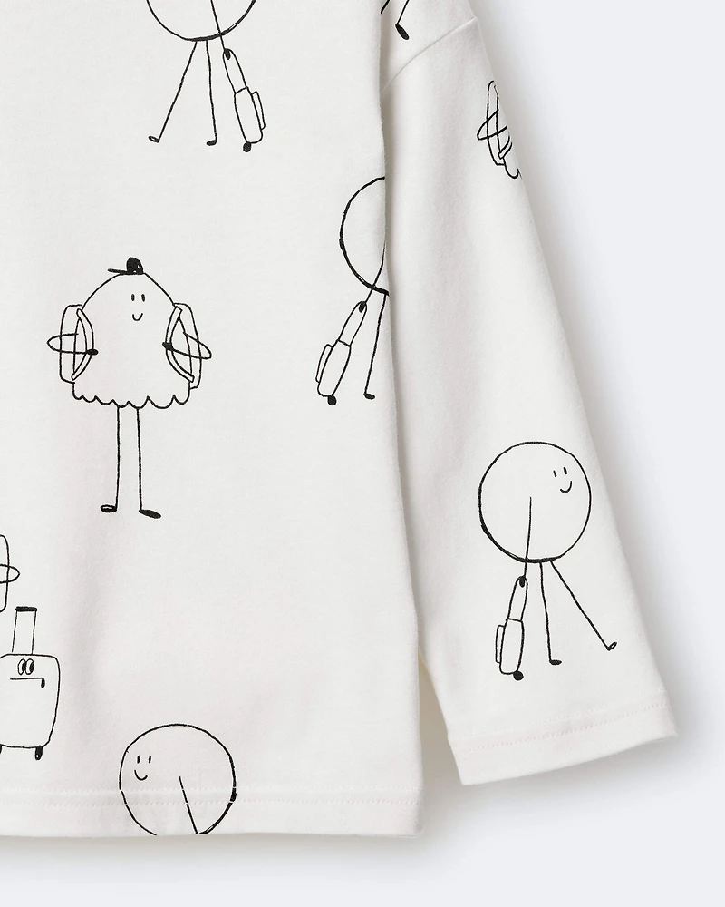 Toddler Travel Squish Character Long-Sleeve Graphic Tee - Cream