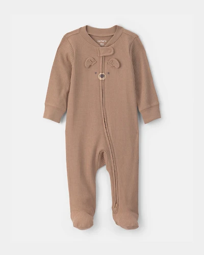 Baby Bear Cotton 2-Way Zip Sleeper - Brown
