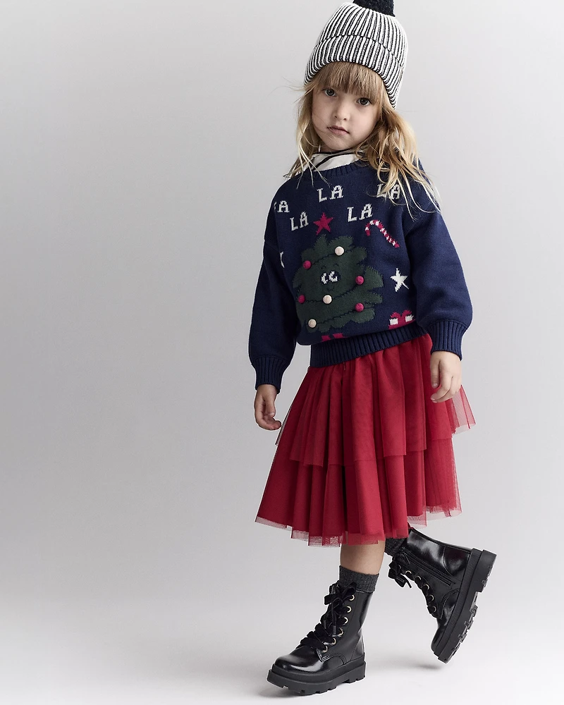 Toddler 'Fa la la' Christmas Tree Pullover Sweater - Navy