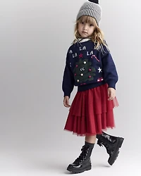 Toddler 'Fa la la' Christmas Tree Pullover Sweater - Navy