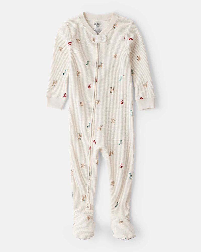 Toddler Mini Christmas Cotton Long-Sleeve Snug Fit 1-Piece Pyjamas - White