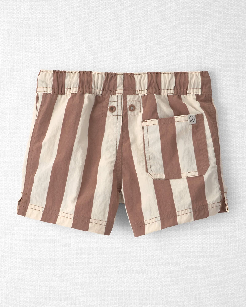 Toddler Boy Recycled Swim Trunks Brown Stripes