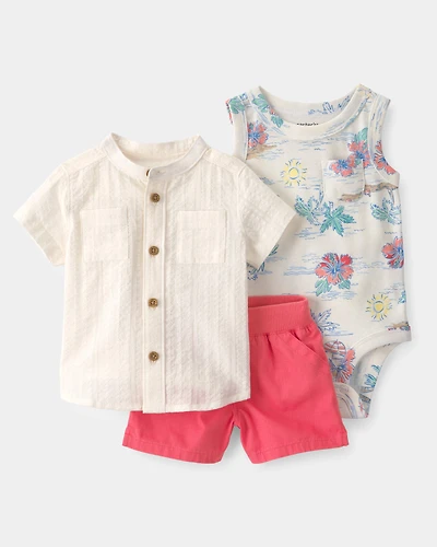 Baby Boy 3-Piece Solid Short-Sleeve Top & Short Set