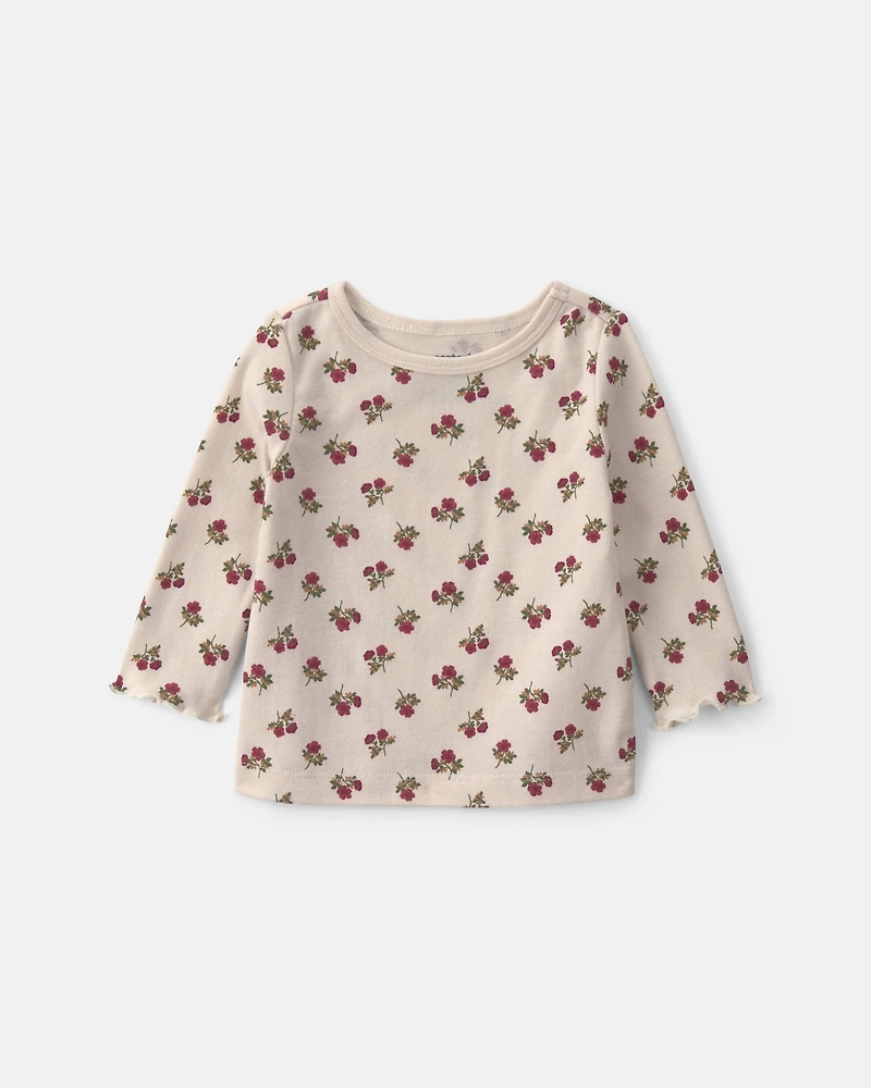 Baby Girl 2-Piece Floral Overall Set - Maroon/Ivory
