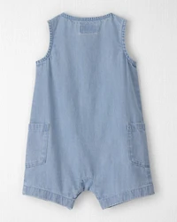 Baby Chambray Sleeveless Romper - Blue