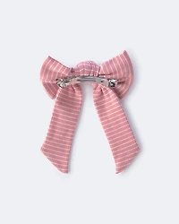 Toddler Girl Bow Hair Clip in Stripes - Light Pink