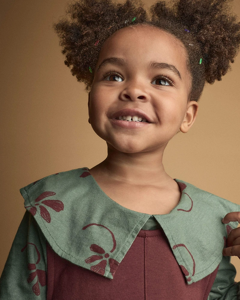 Toddler Girl Peter Pan Collar Top Floral Print - Sage