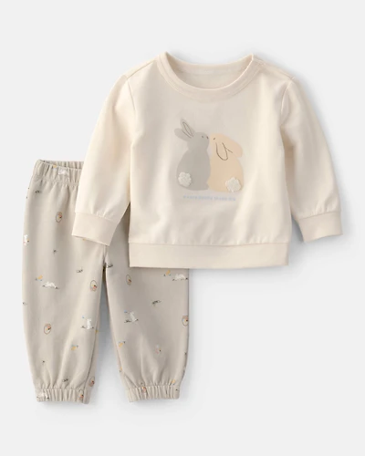 Baby 2-Piece Easter Bunny French Terry Tee & Pant Set - Cream