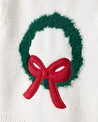 Toddler Girl Christmas Wreath Long-Sleeve Sweater - White