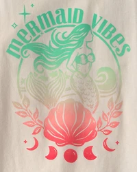 Girls 'Mermaid Vibes' Ombre Graphic Tank - Cream