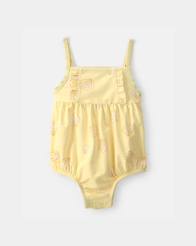 Baby Girl Shell Short-Sleeve 1-Piece Swimsuit - Yellow