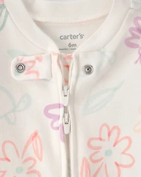 Baby Girl Spring Floral 2-Way Zip 100% Cotton Sleeper - Ivory