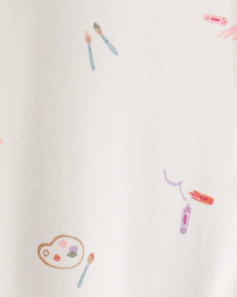 Baby Girl Painting & colouring Print PurelySoft Long-Sleeve 2-Way Zip 1-Piece pyjamas - Ivory