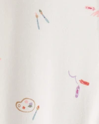 Baby Girl Painting & colouring Print PurelySoft Long-Sleeve 2-Way Zip 1-Piece pyjamas - Ivory