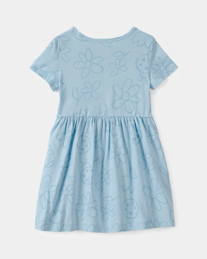 Toddler Girl Floral Ladybug Short-Sleeve Dress - Blue