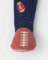 Toddler Boy 1-Piece Football DreamPlush Snug Fit Footed Pyjama - Navy Blue