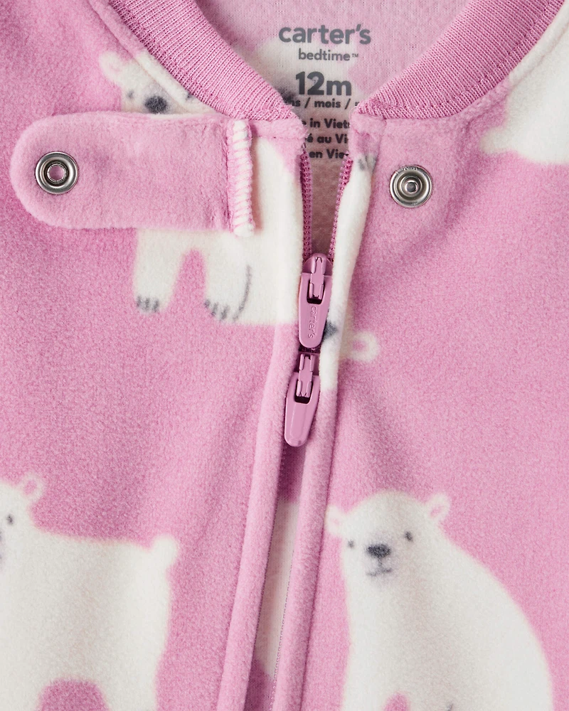 Baby Girl 1-Piece Polar Bear Fleece Footie Pyjama - Pink