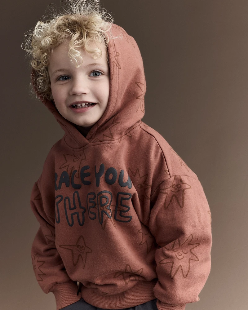 Toddler Race You There' Fleece Hoodie - Rust