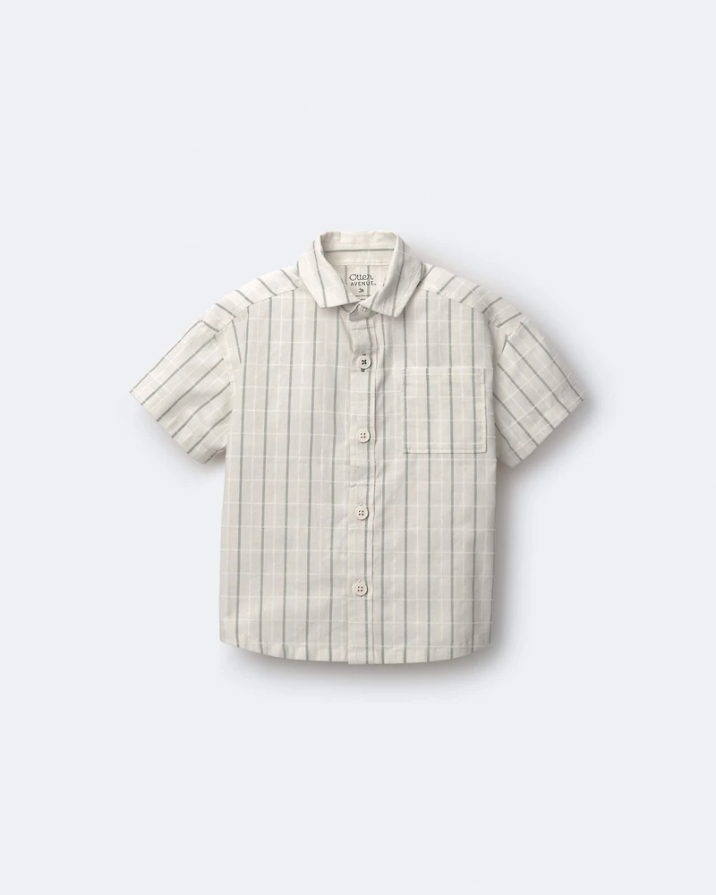 Toddler Boy Dobby Knit Button-Down Short-Sleeve Shirt - Cream