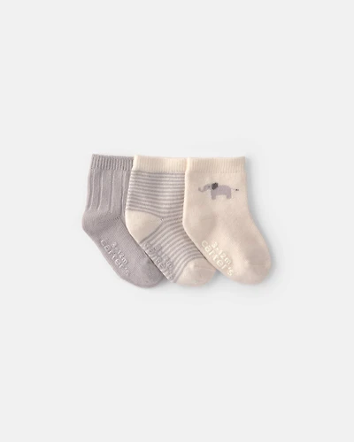 Baby 3-Pack Elephant Ankle Socks - Grey/Ivory