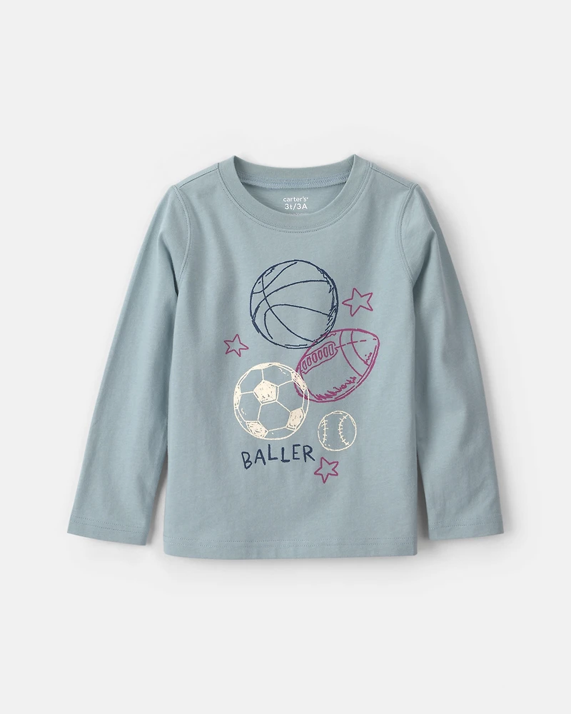 Toddler Boy 'Baller' Basketball Long-Sleeve Graphic Tee - Blue