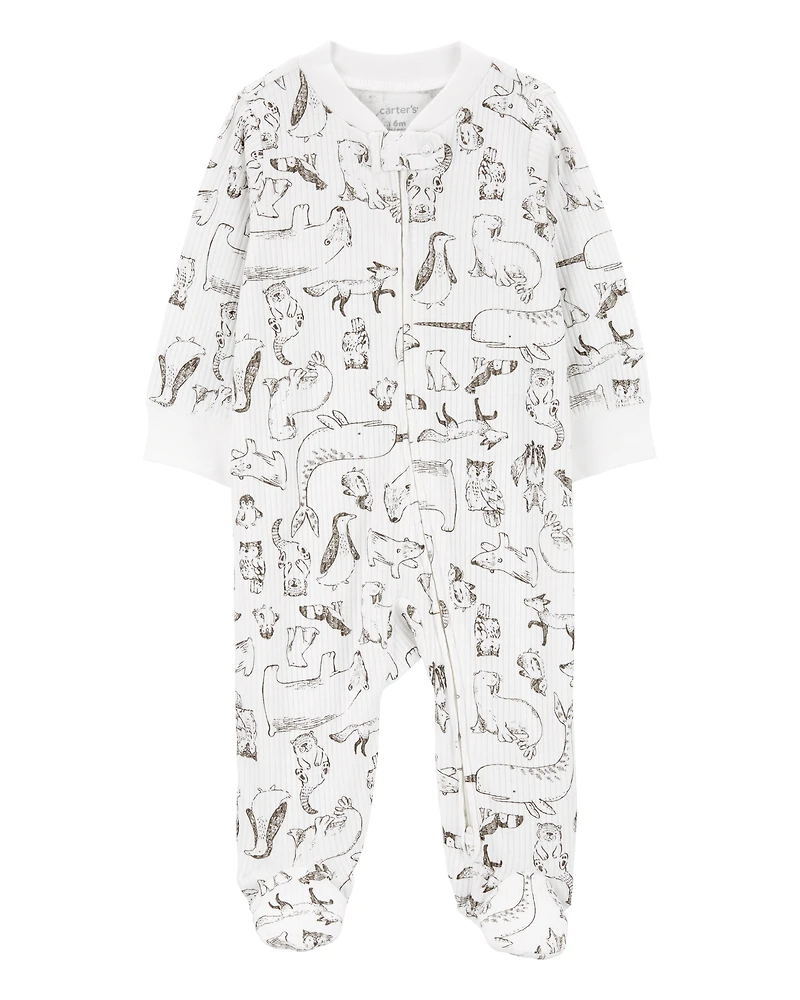 Baby Animal Print 2-Way Zip Thermal Sleeper Pyjamas