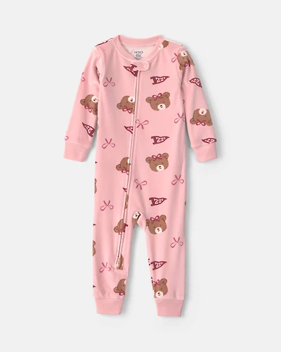 Toddler Girl 1-Piece Bears & Bows DreamPlush Snug Fit Pyjama - Pink