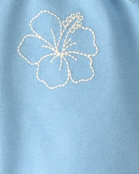 Toddler Girl Tropical Flower French Terry Shorts - Blue