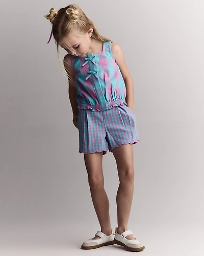 Toddler Girl Scalloped Gingham Short - Blue/Purple