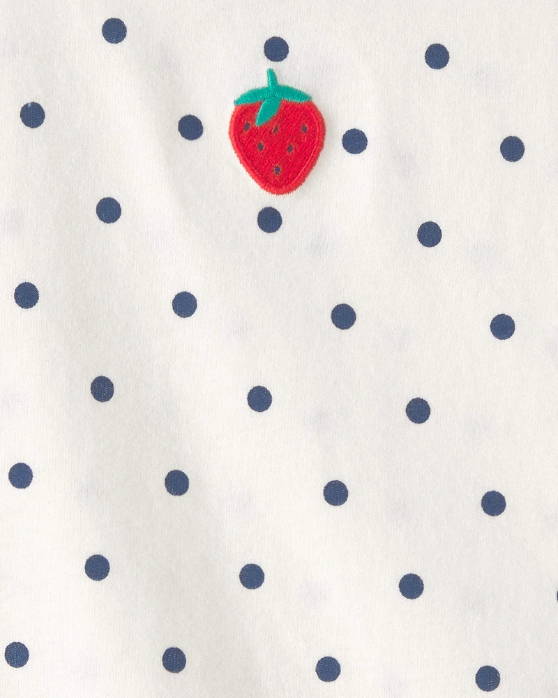 Toddler Girl Strawberry Polka Dot Top - White
