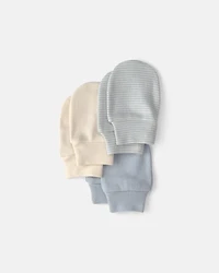 Baby 3-Pack Mitts - Blue/Ivory