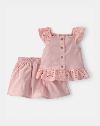 Baby Girl 2-Piece Eyelet Top & Skort Set - Pink