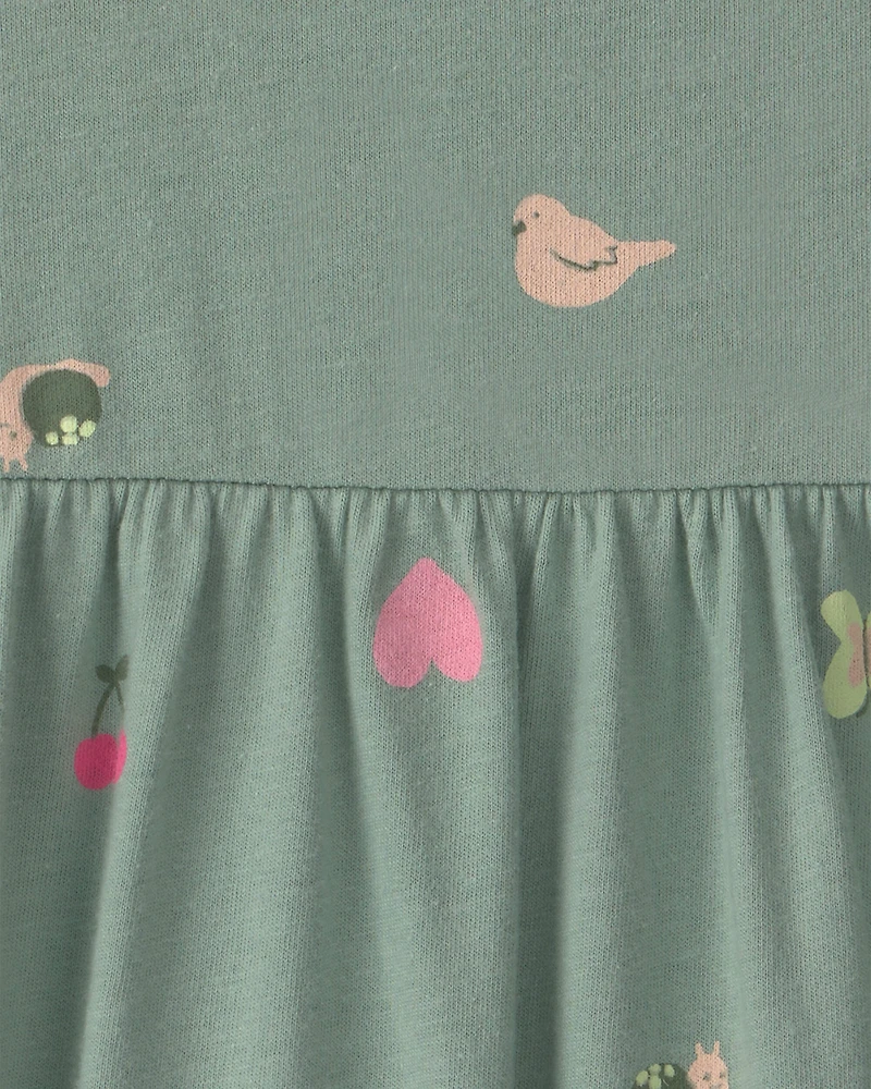 Baby Girl Butterfly Short-Sleeve Dress - Green