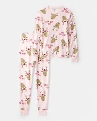 Adult Reindeer Snug Fit 2-Piece Pajamas - Pink