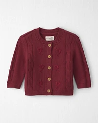 Baby Girl Organic Cotton Sweater Knit Embroidered Cardigan