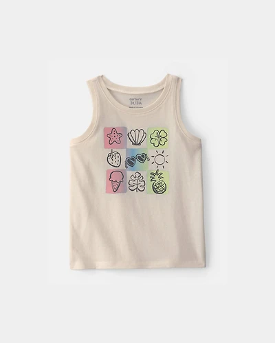 Toddler Girl Summer Icon Graphic Tank - Ivory