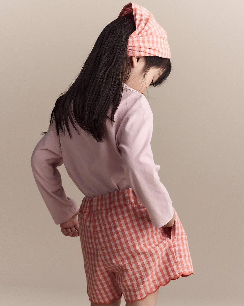 Toddler Girl Gingham Bandana Hair Scarf - Orange