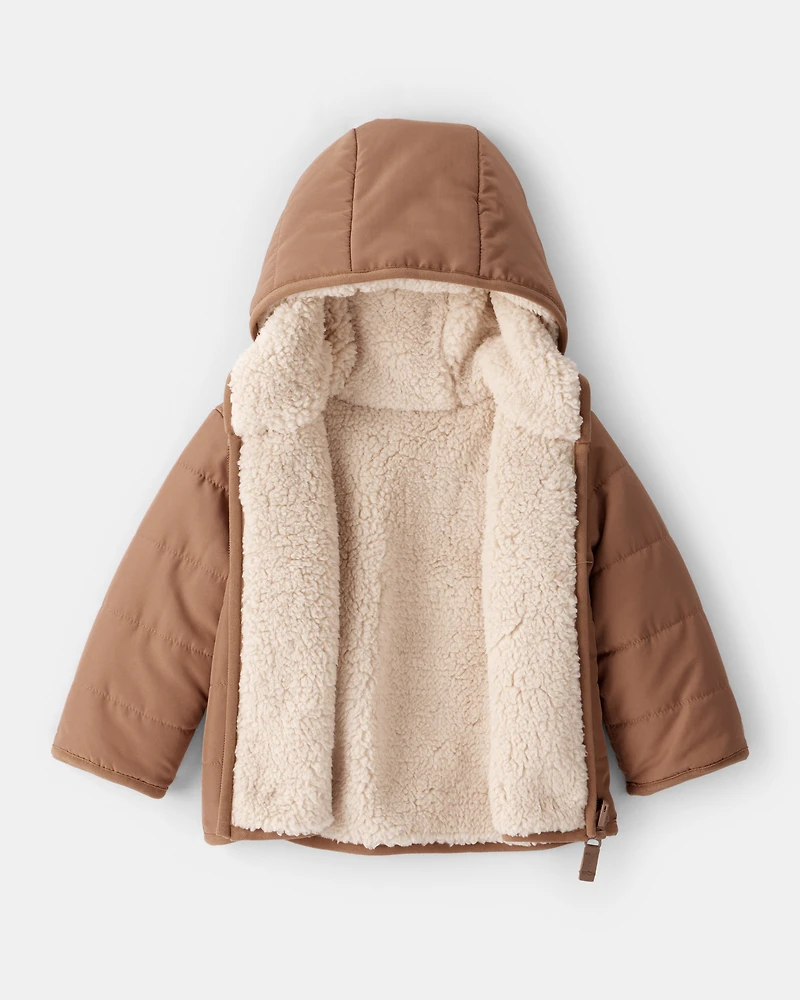 Baby Boy Hooded Midweight Jacket - Brown