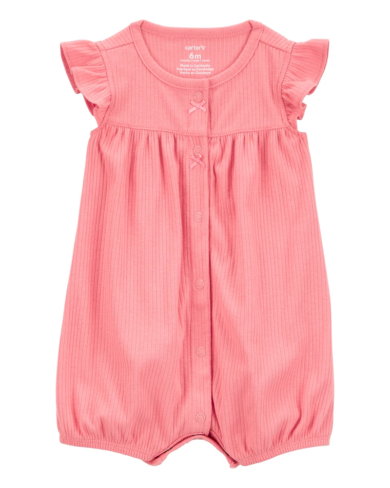 Baby Girl Cotton Rib Short-Sleeve Romper - Pink