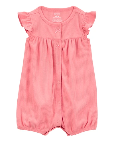 Baby Girl Cotton Rib Short-Sleeve Romper - Pink