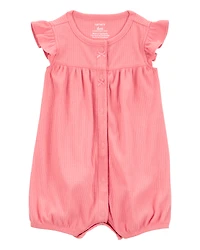 Baby Girl Cotton Rib Short-Sleeve Romper - Pink