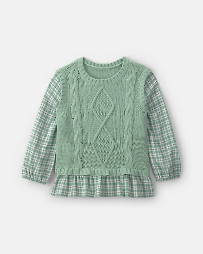 Toddler Girl 2-Piece Plaid Sweater Vest Top Set - Green