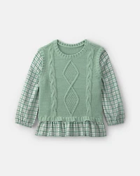 Toddler Girl 2-Piece Plaid Sweater Vest Top Set - Green