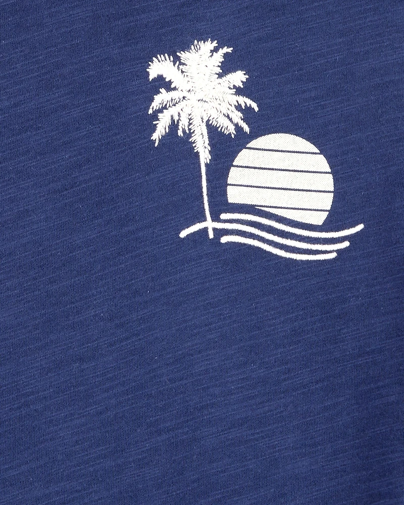 Kid Palm Tree Knit Hoodie - Navy