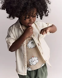 Toddler Boy Button-Down Short Sleeve Shirt - Cream